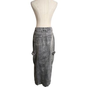 Love Fire Distressed Black  Denim Slit Maxi Cargo Skirt